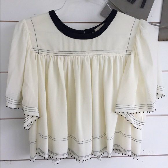 Anthro Eri + Ali Beaded Hem Babydoll Swing Blouse Top - Picture 6 of 13